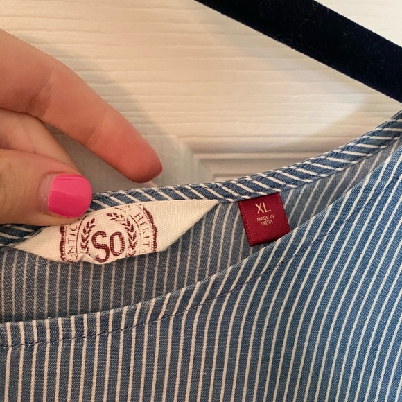 SO Blue&White Off the Shoulder Striped Blouse - Picture 3 of 6